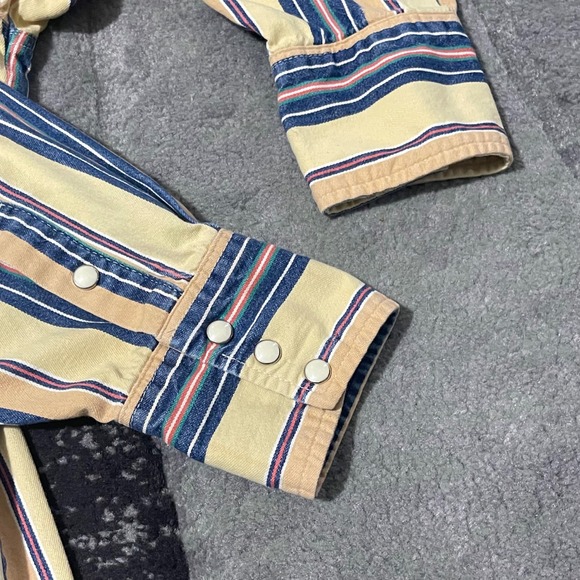 Wrangler X-Long Tail Shirt Men 16-35 Yellow Blue Striped Good Western Pearl Snap - Picture 11 of 12